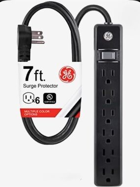 GE 7ft Black 6-Outlet Surge Protector Power Strip with On/Off Switch
